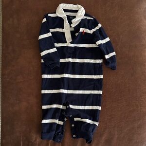 Ralph Lauren Navy and White Striped Footie